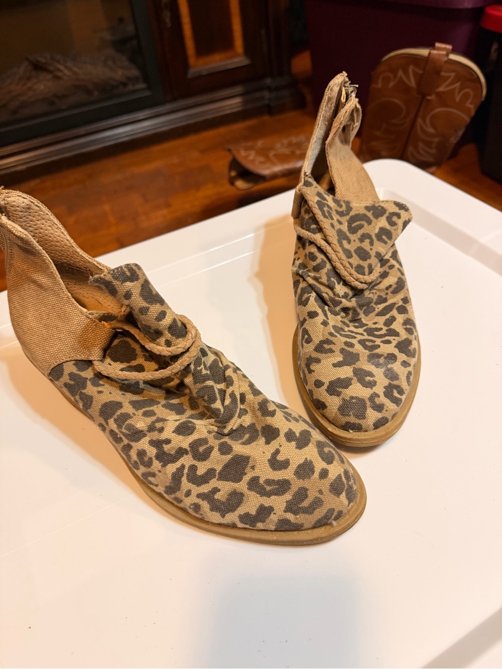 Very G Leopard Canvas Ankle Booties - Tan & Black